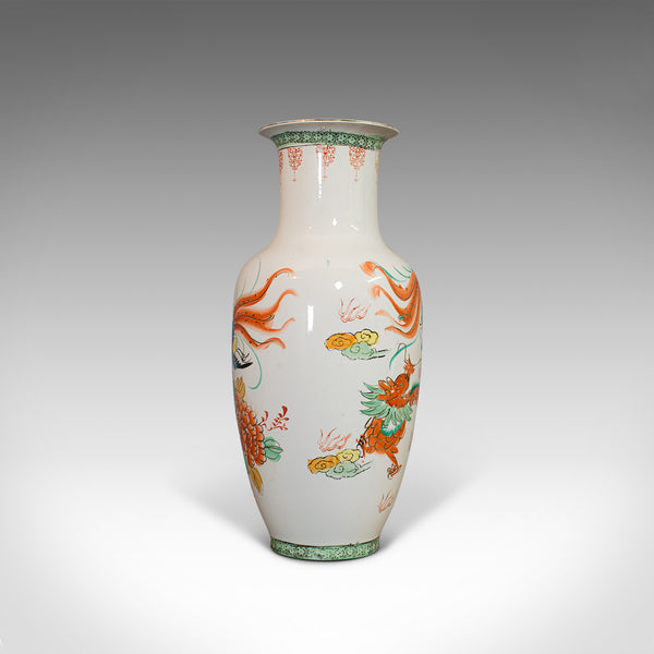 Vintage Flower Vase, Oriental, Ceramic, Baluster Urn, Art Deco, Bird of Paradise