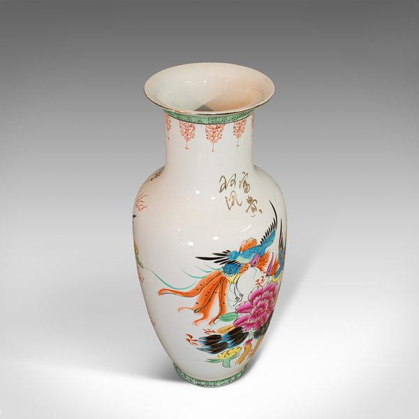 Vintage Flower Vase, Oriental, Ceramic, Baluster Urn, Art Deco, Bird of Paradise