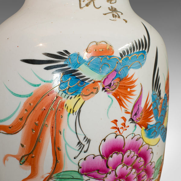 Vintage Flower Vase, Oriental, Ceramic, Baluster Urn, Art Deco, Bird of Paradise