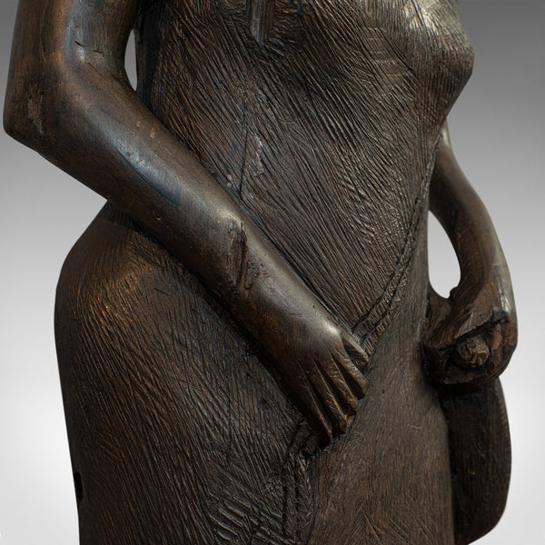 Antique Female Statue, African, Ebony, Hand Carved, Tribal Figure, Circa 1900