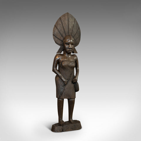 Antique Female Statue, African, Ebony, Hand Carved, Tribal Figure, Circa 1900