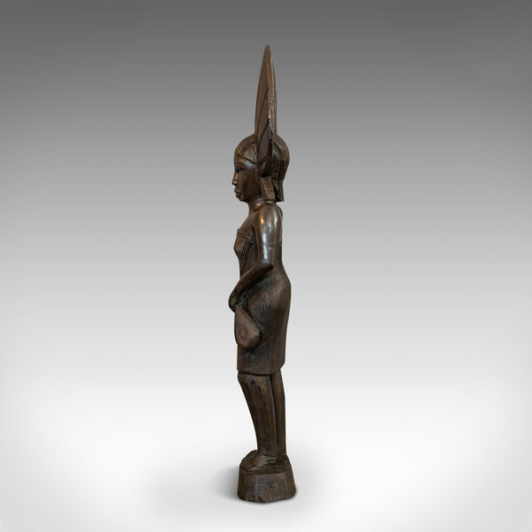 Antique Female Statue, African, Ebony, Hand Carved, Tribal Figure, Circa 1900