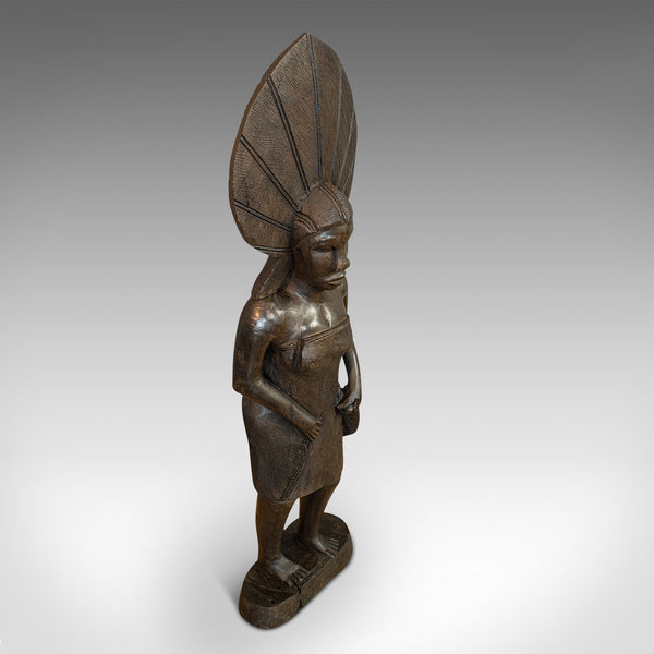 Antique Female Statue, African, Ebony, Hand Carved, Tribal Figure, Circa 1900