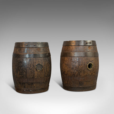 Pair Of, Antique Whiskey Pins, Oak, Barrel, Side Table, Taunton, Victorian, 1900