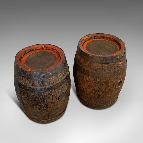 Pair Of, Antique Whiskey Pins, Oak, Barrel, Side Table, Taunton, Victorian, 1900
