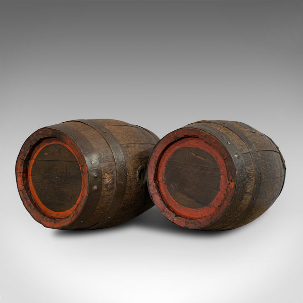 Pair Of, Antique Whiskey Pins, Oak, Barrel, Side Table, Taunton, Victorian, 1900