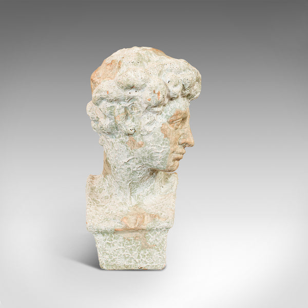 Vintage Male Bust, English, Terracotta, Figure, Neo Classical, David, Circa 1950