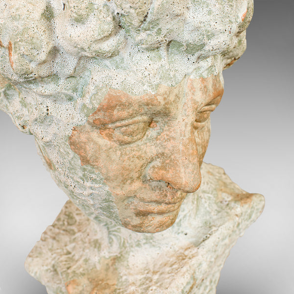 Vintage Male Bust, English, Terracotta, Figure, Neo Classical, David, Circa 1950