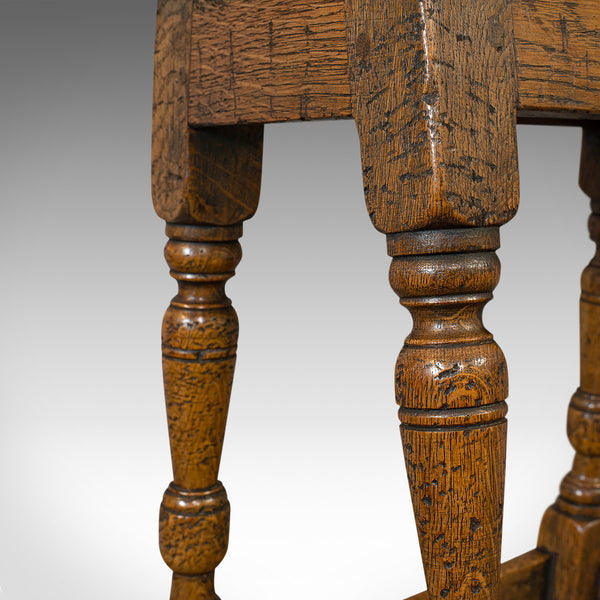 Small Antique Joint Stool, Oak, Seat, Side Table, Jacobean Revival, Victorian