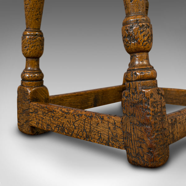 Small Antique Joint Stool, Oak, Seat, Side Table, Jacobean Revival, Victorian