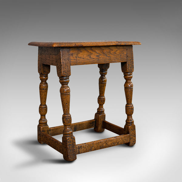 Small Antique Joint Stool, Oak, Seat, Side Table, Jacobean Revival, Victorian