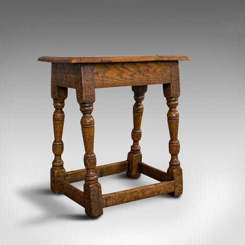 Small Antique Joint Stool, Oak, Seat, Side Table, Jacobean Revival, Victorian
