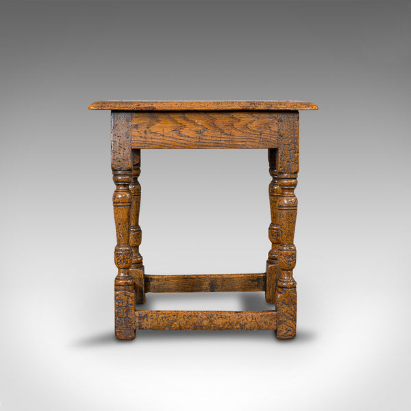 Small Antique Joint Stool, Oak, Seat, Side Table, Jacobean Revival, Victorian