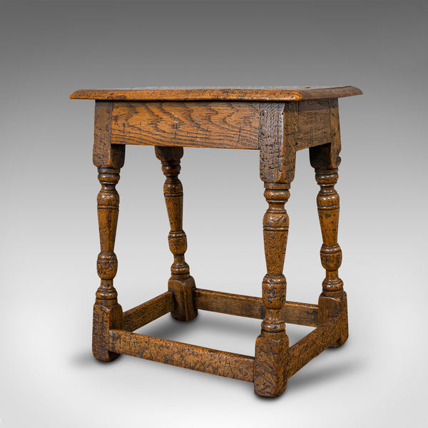 Small Antique Joint Stool, Oak, Seat, Side Table, Jacobean Revival, Victorian