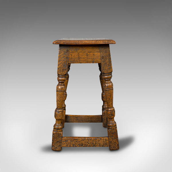 Small Antique Joint Stool, Oak, Seat, Side Table, Jacobean Revival, Victorian