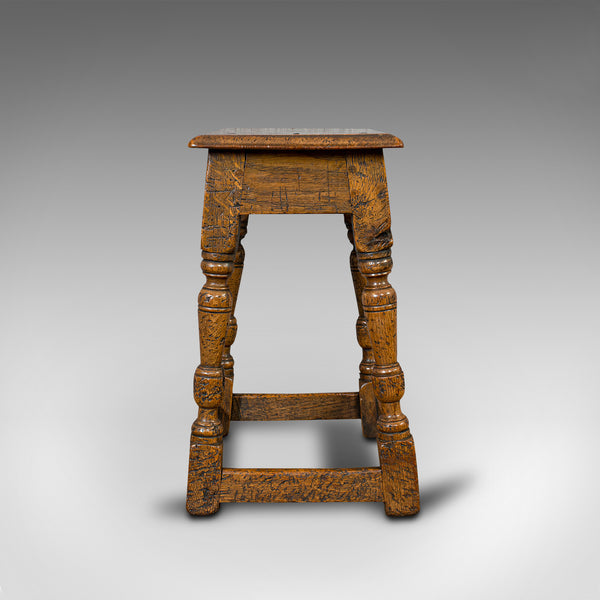 Small Antique Joint Stool, Oak, Seat, Side Table, Jacobean Revival, Victorian