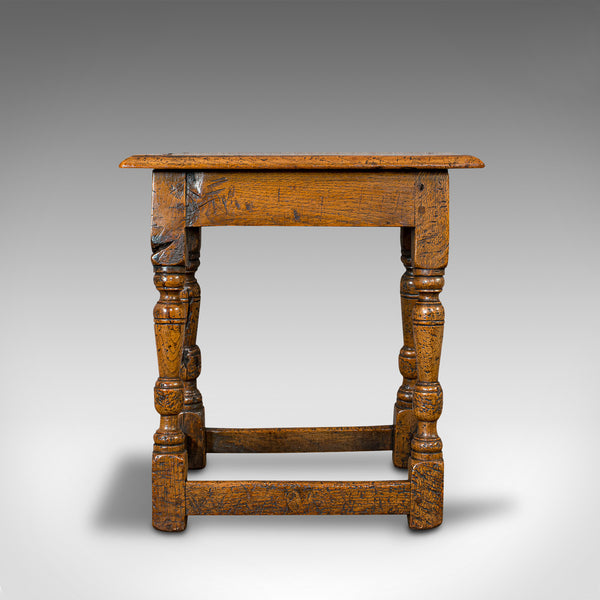 Small Antique Joint Stool, Oak, Seat, Side Table, Jacobean Revival, Victorian