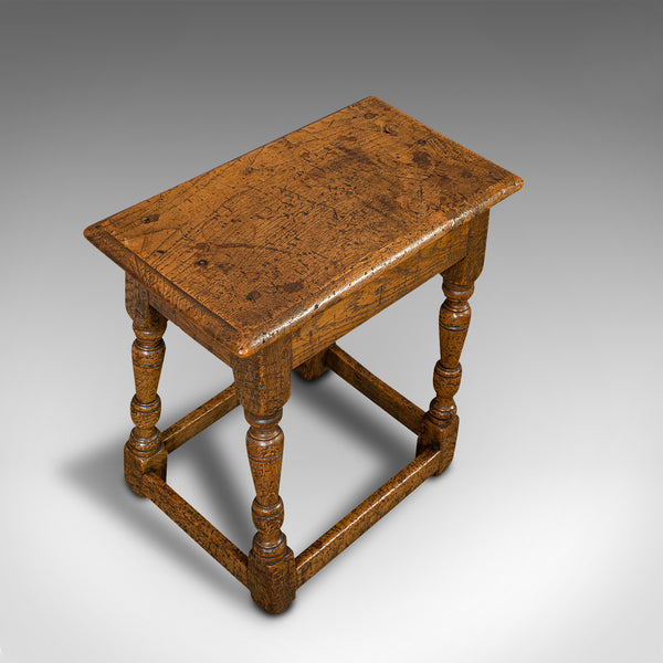 Small Antique Joint Stool, Oak, Seat, Side Table, Jacobean Revival, Victorian