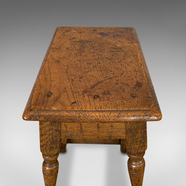 Small Antique Joint Stool, Oak, Seat, Side Table, Jacobean Revival, Victorian