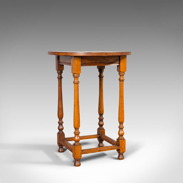 Antique Circular Occasional Table, English, Oak, Side, Lamp, Edwardian, C.1910