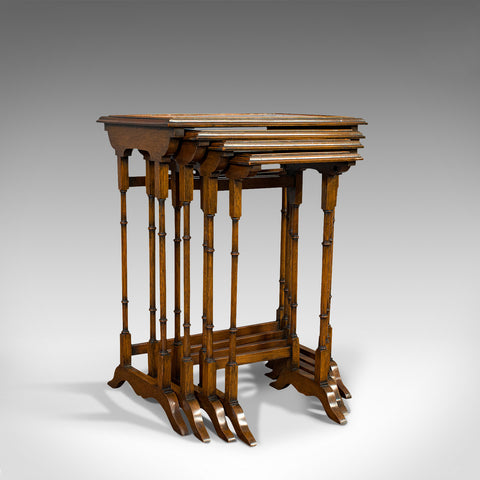 Antique Quartetto of Tables, English, Walnut, Mahogany, Nest, Edwardian, C.1910