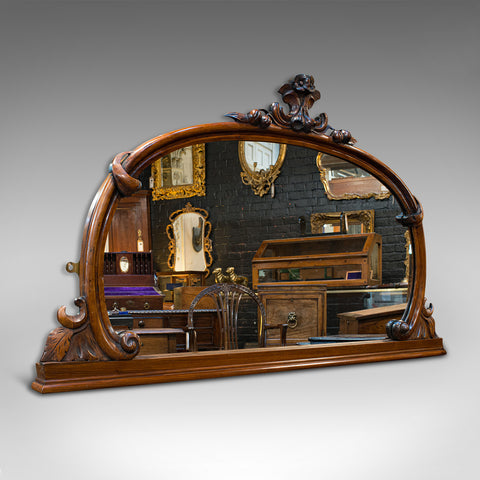 Antique Overmantel Mirror, English, Walnut, Glass, Hall, Victorian, Circa 1860