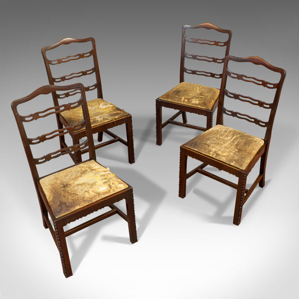 Set of 4, Antique Ladder Back Chairs, Irish, Mahogany, Dining Seat, Victorian