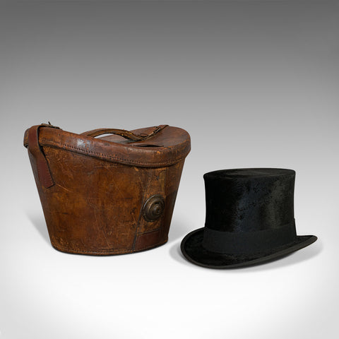 Antique Hat Box, English, Leather, Case, Silk Top Hat, Dunn, Regency, Circa 1820