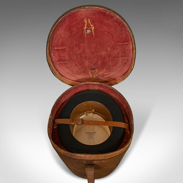 Antique Hat Box, English, Leather, Case, Silk Top Hat, Dunn, Regency, Circa 1820