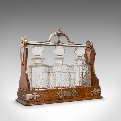 Antique Locking Tantalus, English, Oak, Decanter Case, Fenton Bros, Victorian
