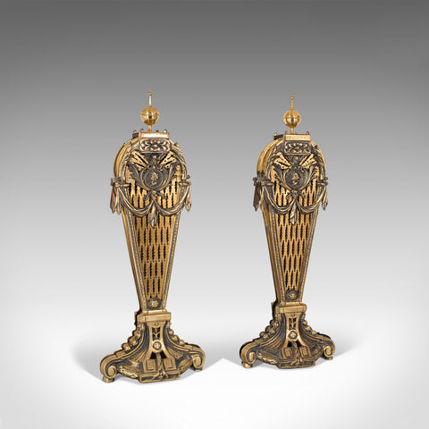 Rare, Pair Of, Antique Peacock Fire Screens, English, Brass, Fireside, Victorian