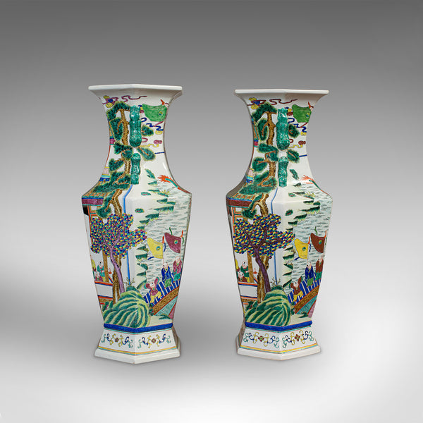 Very Large Pair, Antique Decorative Vases, Oriental, Ceramic, Urn, Circa 1900