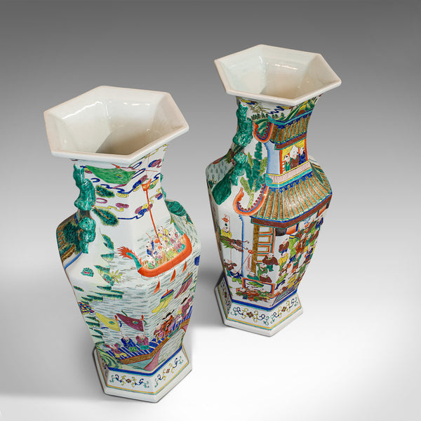 Very Large Pair, Antique Decorative Vases, Oriental, Ceramic, Urn, Circa 1900