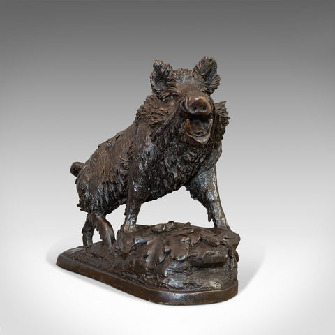 Very Large Vintage Bronze Boar Sculpture, Continental, Natural Study, Statue
