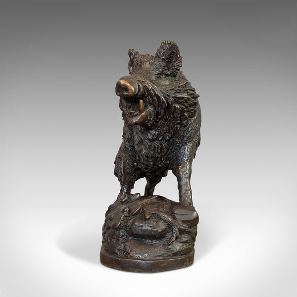 Very Large Vintage Bronze Boar Sculpture, Continental, Natural Study, Statue