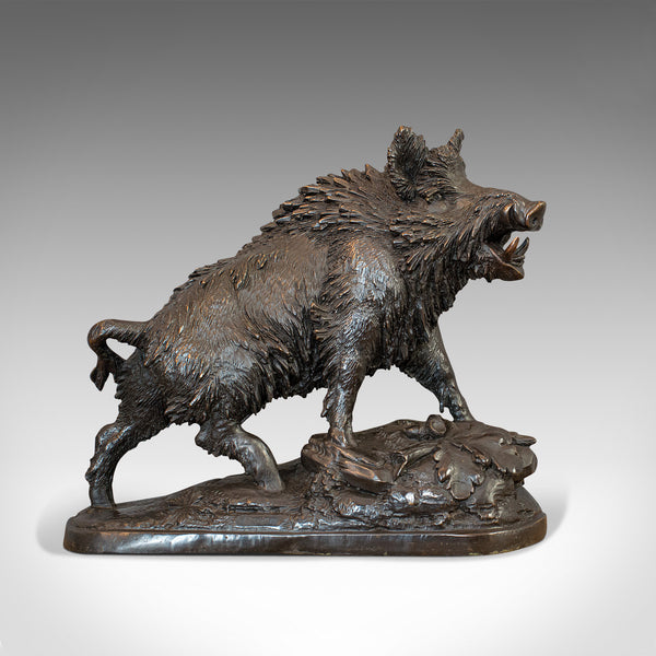 Very Large Vintage Bronze Boar Sculpture, Continental, Natural Study, Statue