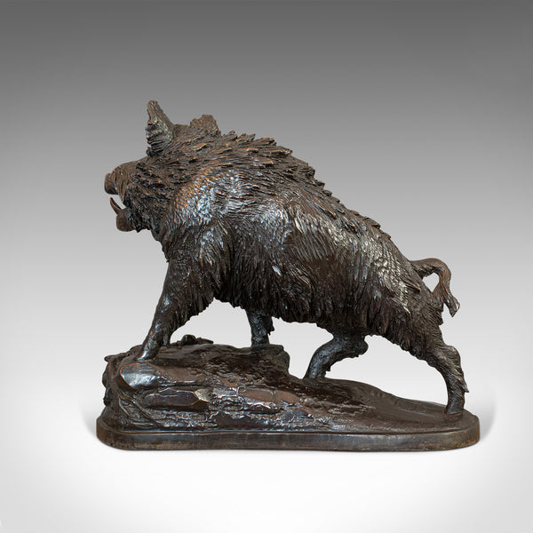 Very Large Vintage Bronze Boar Sculpture, Continental, Natural Study, Statue