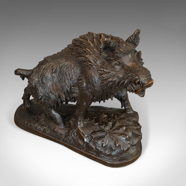 Very Large Vintage Bronze Boar Sculpture, Continental, Natural Study, Statue