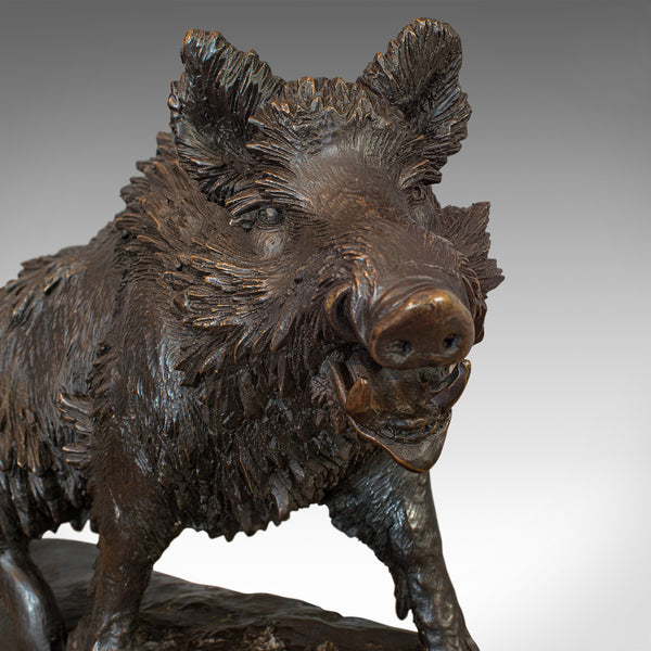 Very Large Vintage Bronze Boar Sculpture, Continental, Natural Study, Statue