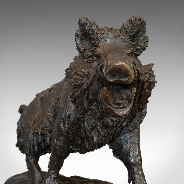 Very Large Vintage Bronze Boar Sculpture, Continental, Natural Study, Statue