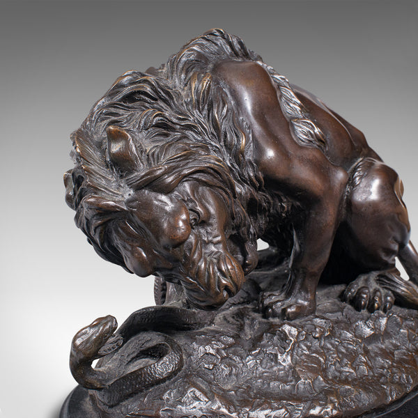 Vintage Art Bronze, French, Fine Cast Sculpture, Lion, After Barye, Circa 1950