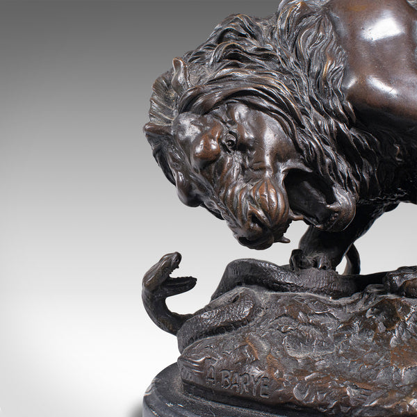 Vintage Art Bronze, French, Fine Cast Sculpture, Lion, After Barye, Circa 1950