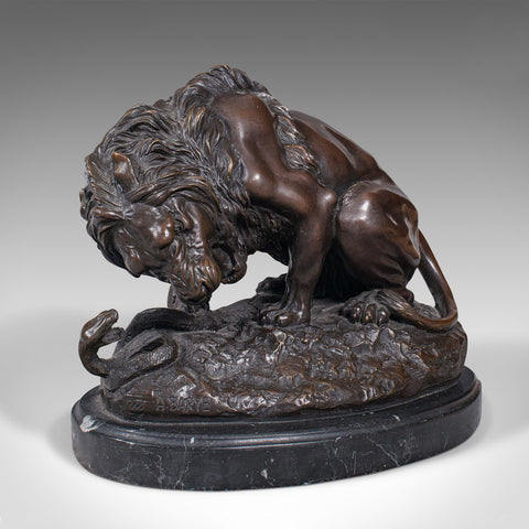 Vintage Art Bronze, French, Fine Cast Sculpture, Lion, After Barye, Circa 1950