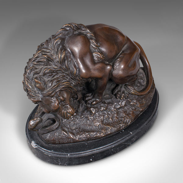 Vintage Art Bronze, French, Fine Cast Sculpture, Lion, After Barye, Circa 1950