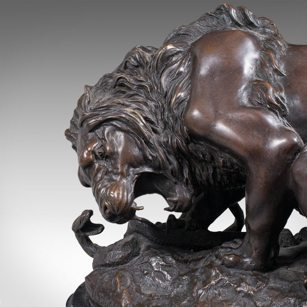 Vintage Art Bronze, French, Fine Cast Sculpture, Lion, After Barye, Circa 1950