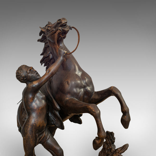 Antique, Pair, Marly Horses, French, Bronze, Equestrian, Statue, After Coustou