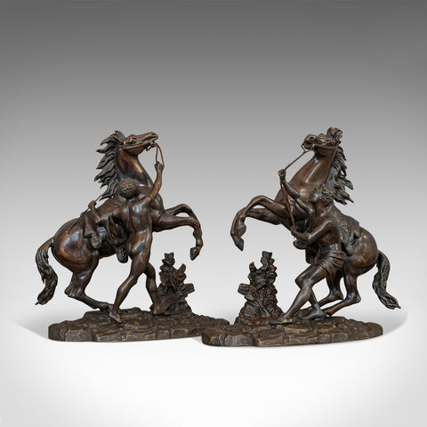 Antique, Pair, Marly Horses, French, Bronze, Equestrian, Statue, After Coustou