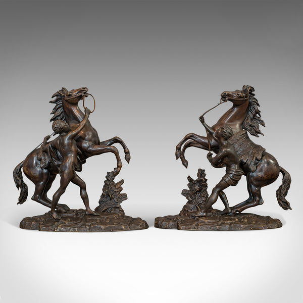 Antique, Pair, Marly Horses, French, Bronze, Equestrian, Statue, After Coustou