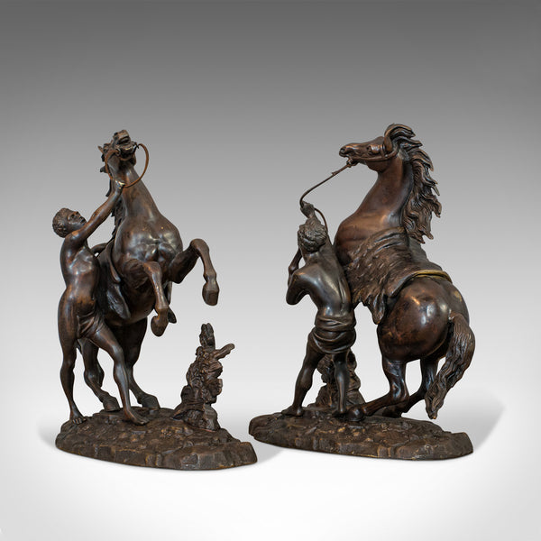 Antique, Pair, Marly Horses, French, Bronze, Equestrian, Statue, After Coustou