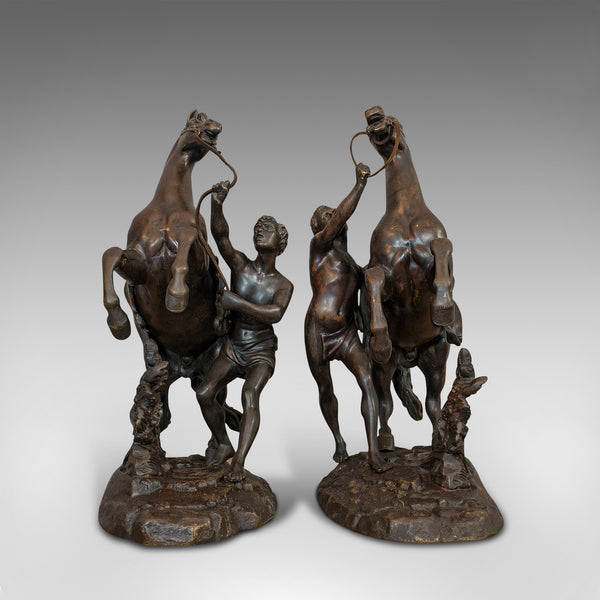 Antique, Pair, Marly Horses, French, Bronze, Equestrian, Statue, After Coustou